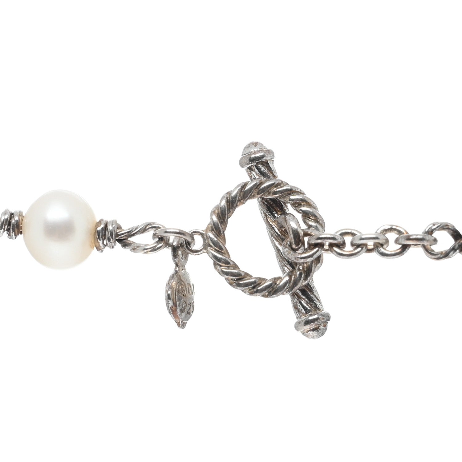David Yurman Sterling Silver Pearl 9mm Quatrefoil Long Chain Necklace 4 of 4
