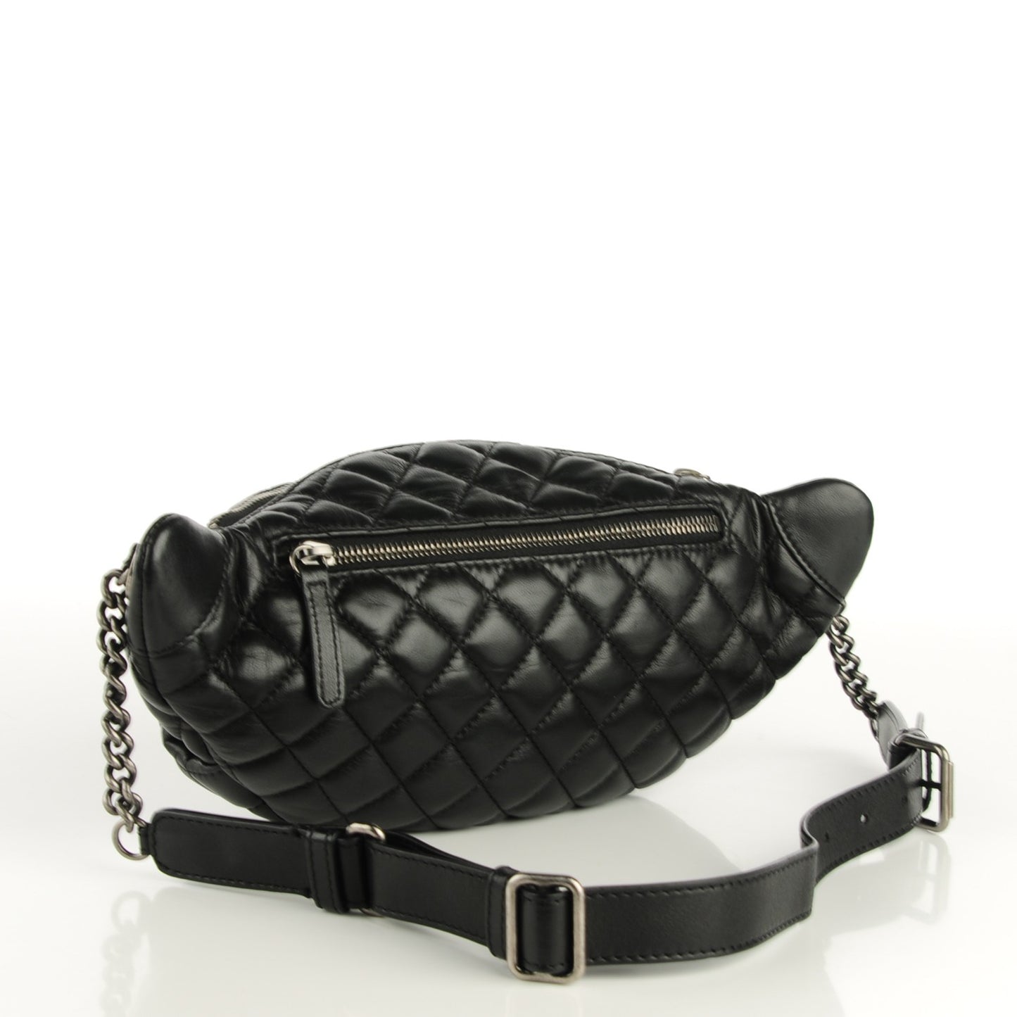 Lambskin Quilted Banane Waist Bag Fanny Pack Black