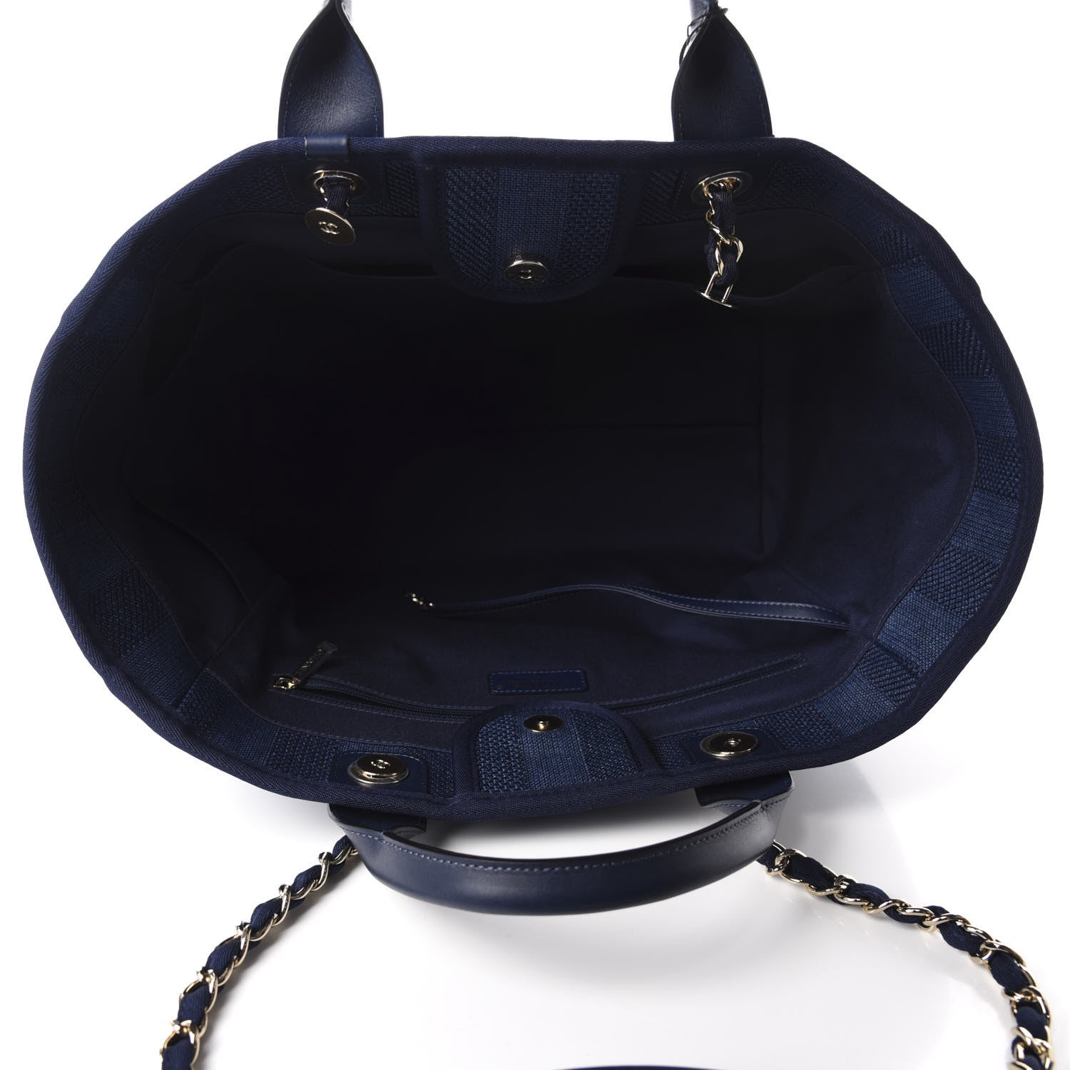 Chanel Mixed Fibers Striped Medium Deauville Tote Navy Blue 6 of 11