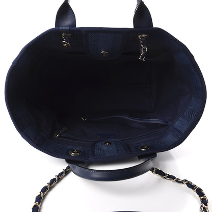 Chanel Mixed Fibers Striped Medium Deauville Tote Navy Blue 6 of 11