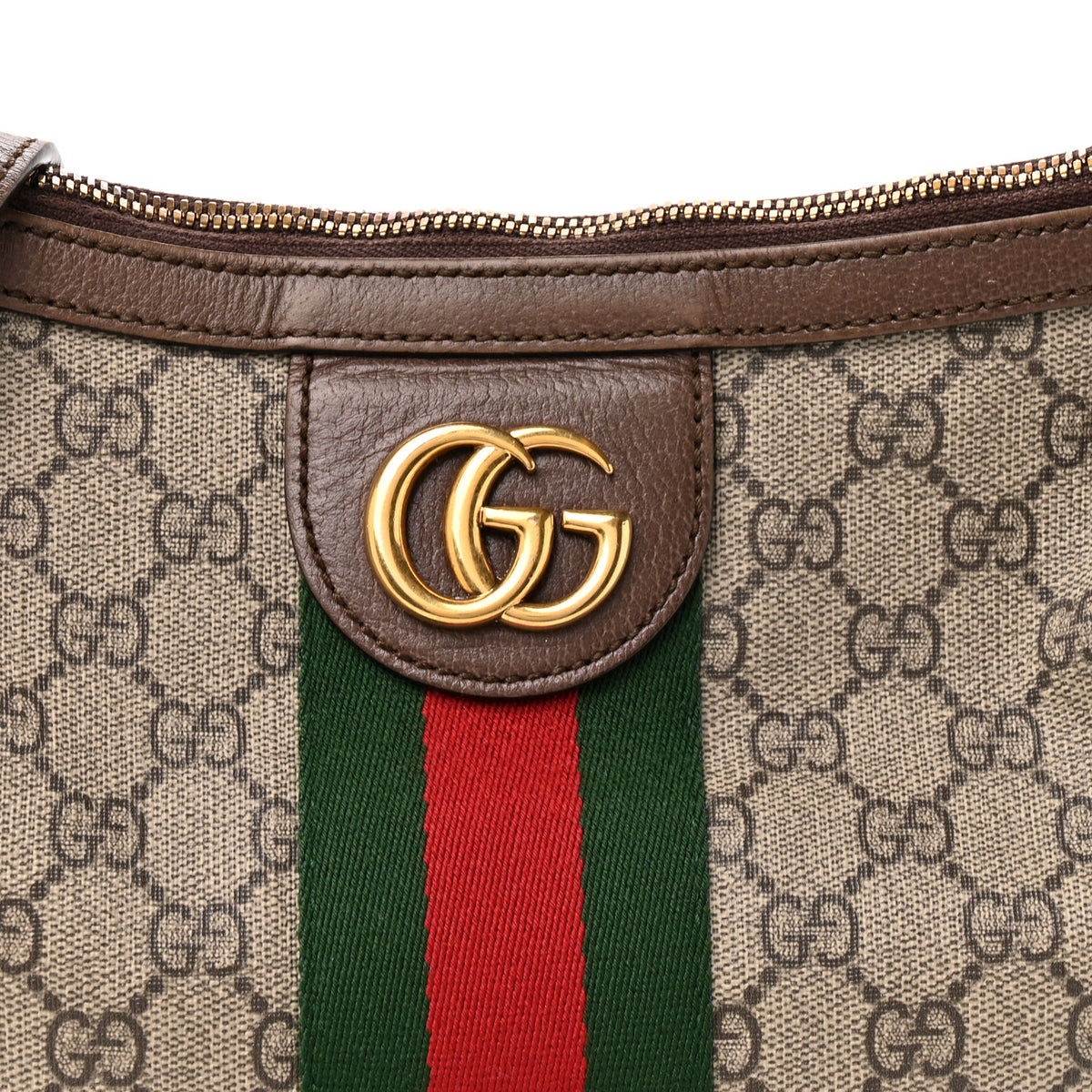 GG Supreme Monogram Web Small Ophidia Half Moon Hobo Brown