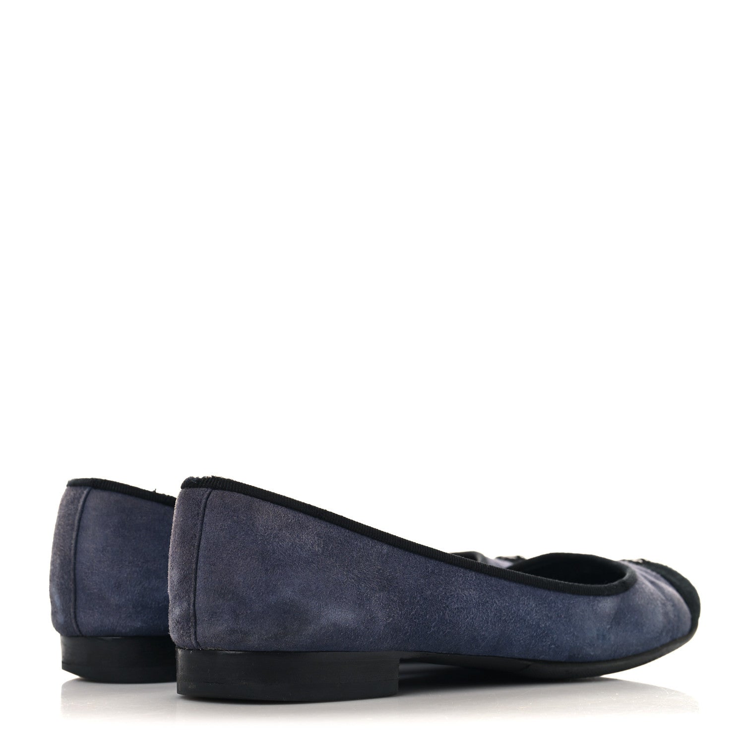 Chanel Suede Cap Toe CC Ballerina Flats 38.5 Blue Black 5 of 12