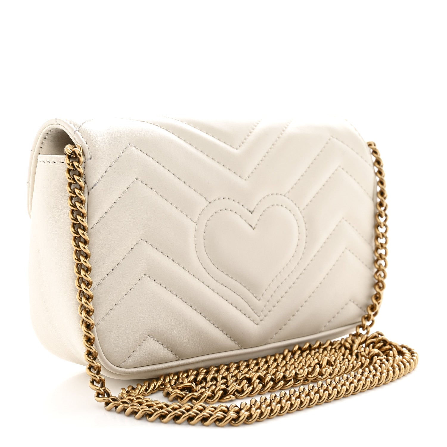 Gucci Calfskin Matelasse Super Mini GG Marmont Shoulder Bag White 3 of 11