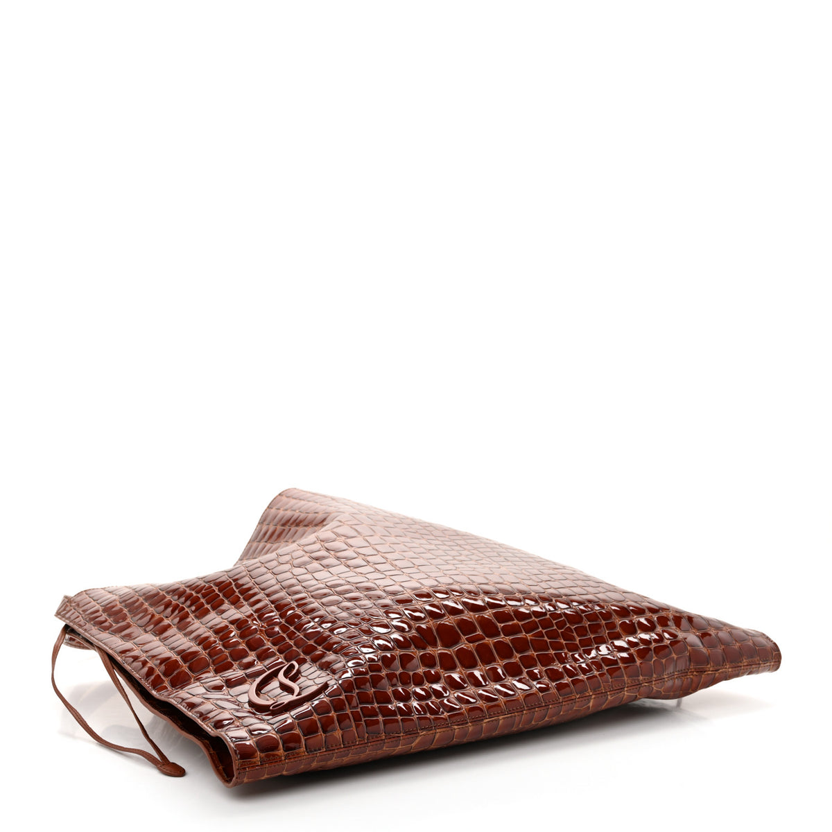 Christian Louboutin Patent Calfskin Crocodile Embossed Le 54 Tote Acajou 4 of 12