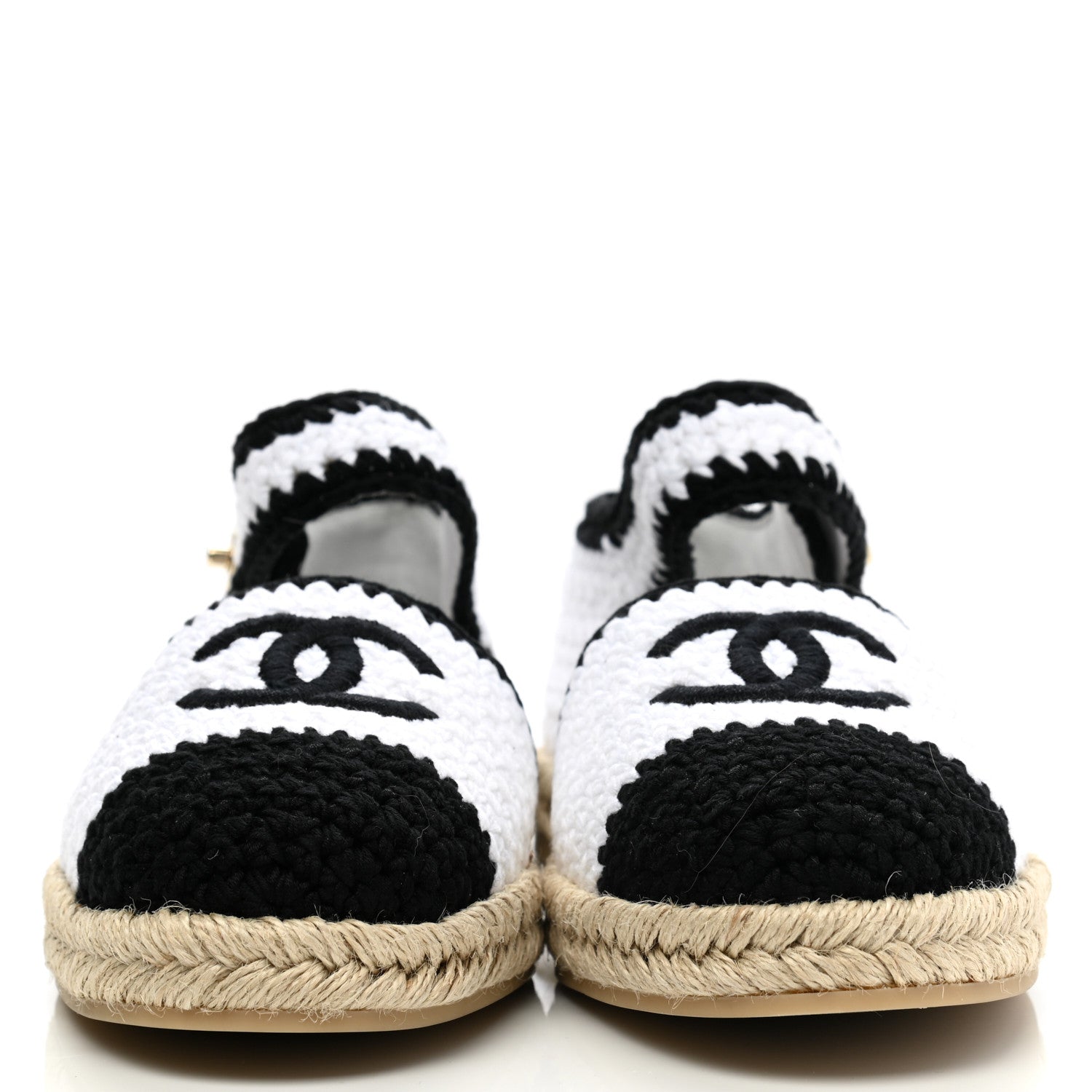 Chanel Braided Knit Cap Toe CC Ankle Strap Espadrilles 39 White Black 2 of 9
