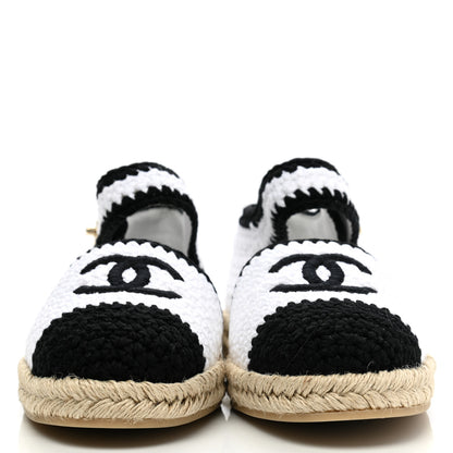 Chanel Braided Knit Cap Toe CC Ankle Strap Espadrilles 39 White Black 2 of 9