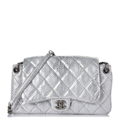 Chanel Metallic Python 3 Accordion Flap Silver 1 of 11