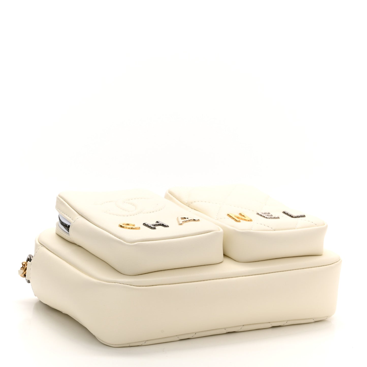 Calfskin Quilted Small Camera Case White