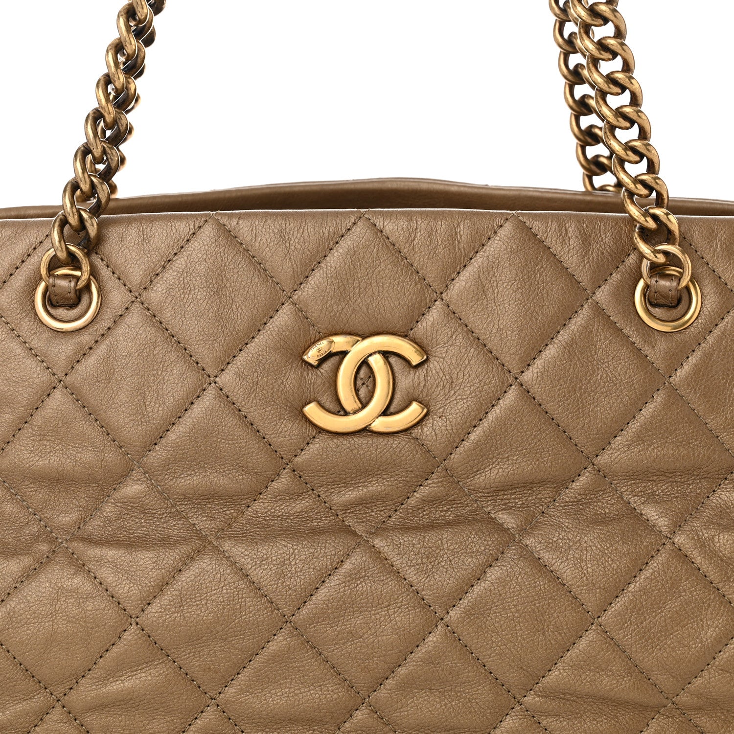 Chanel Metallic Calfskin Quilted Small CC Crown Tote Gold 9 of 11