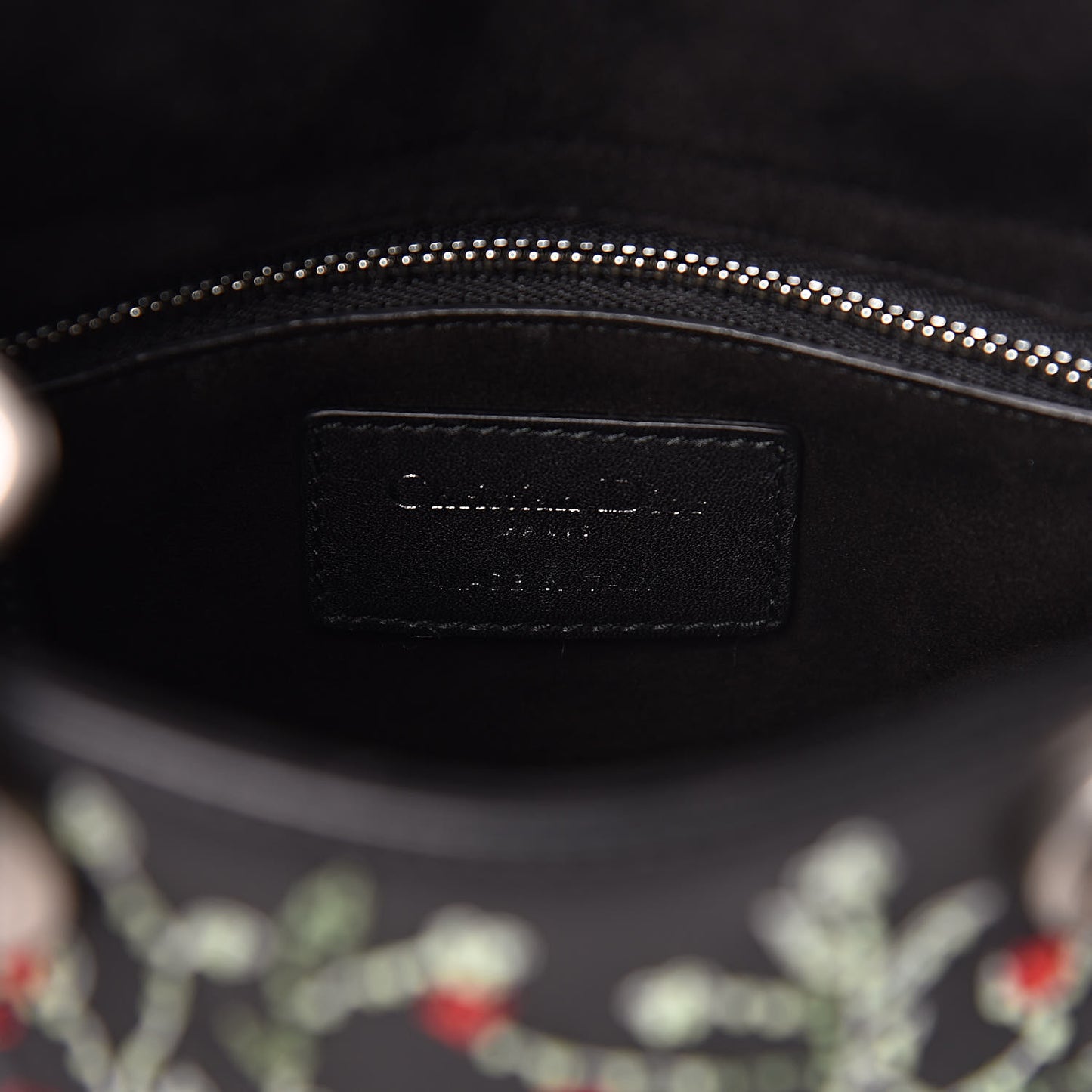 Smooth Calfskin Embroidered Mini Lady Dior Black Multicolor
