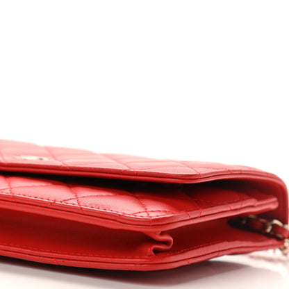 Chanel Lambskin Quilted Wallet on Chain WOC Red 10 of 11
