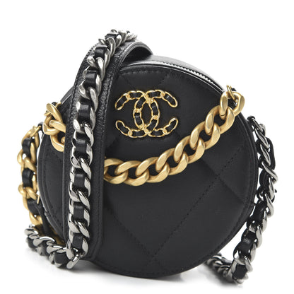 Chanel Goatskin Quilted 19 Round Clutch With Chain Black 1 of 10