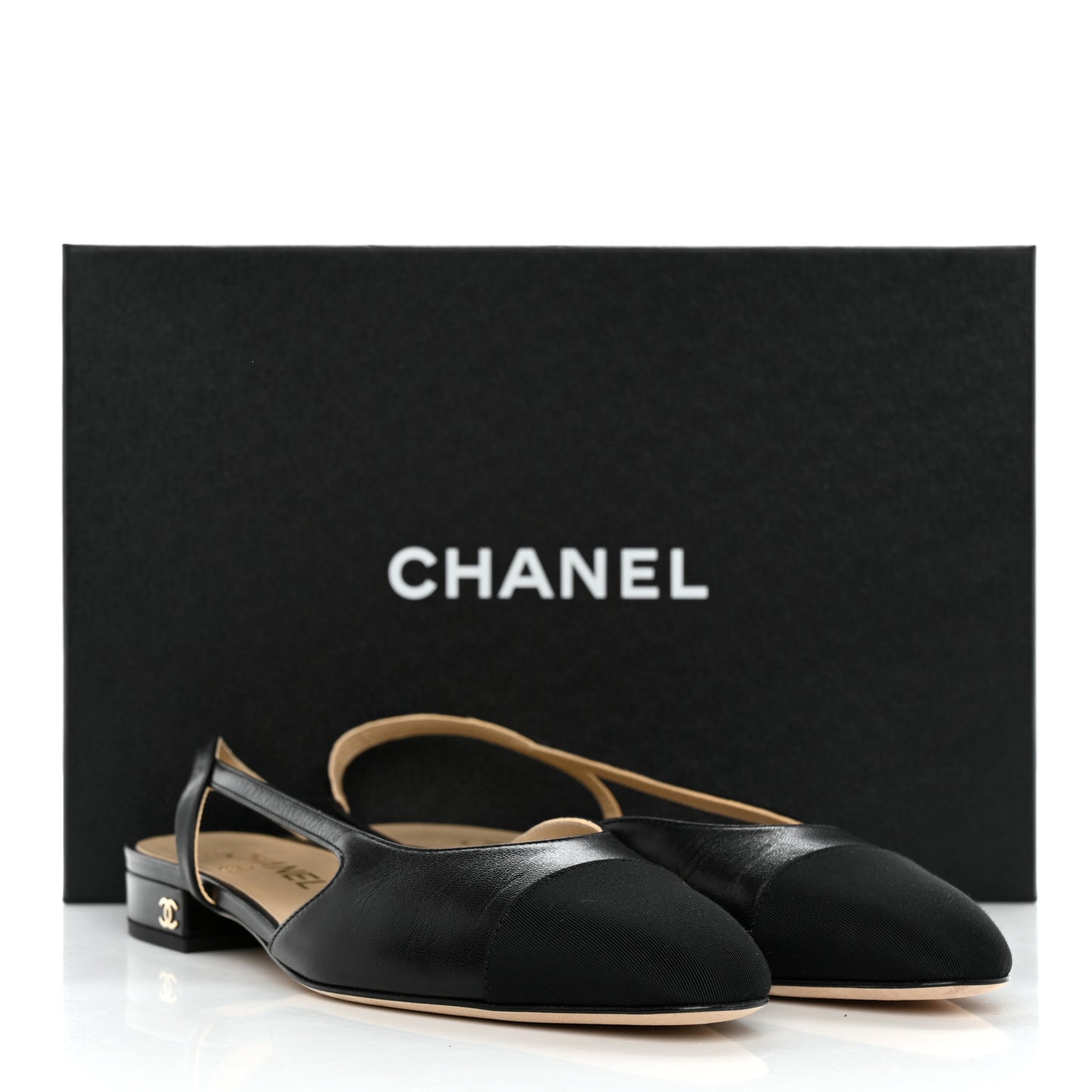 Goatskin Grosgrain CC Slingback Flats 38 Black