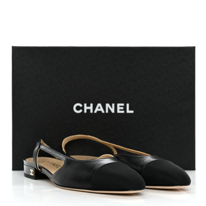 Chanel Goatskin Grosgrain CC Slingback Flats 38 Black 9 of 9