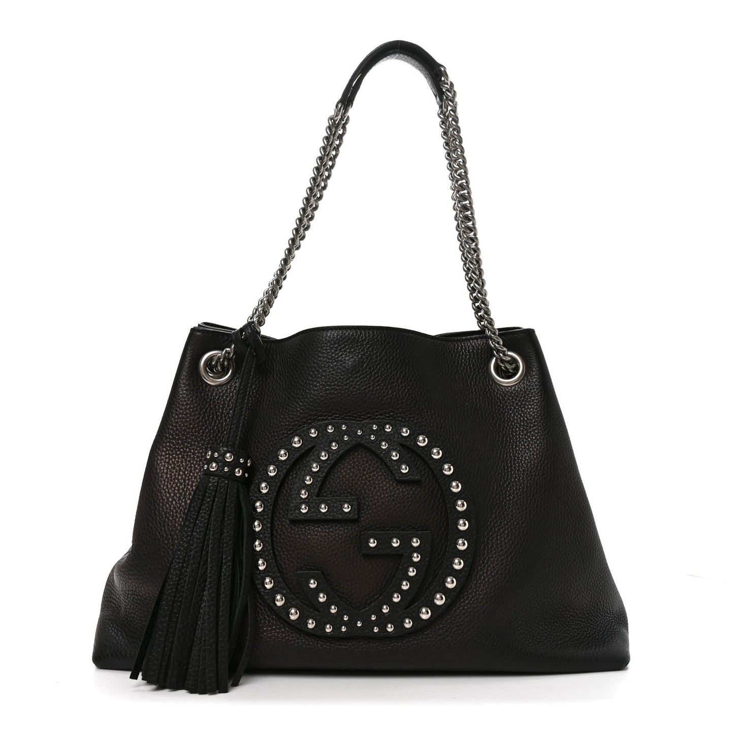 Pebbled Calfskin Studded Medium Soho Chain Shoulder Bag Black