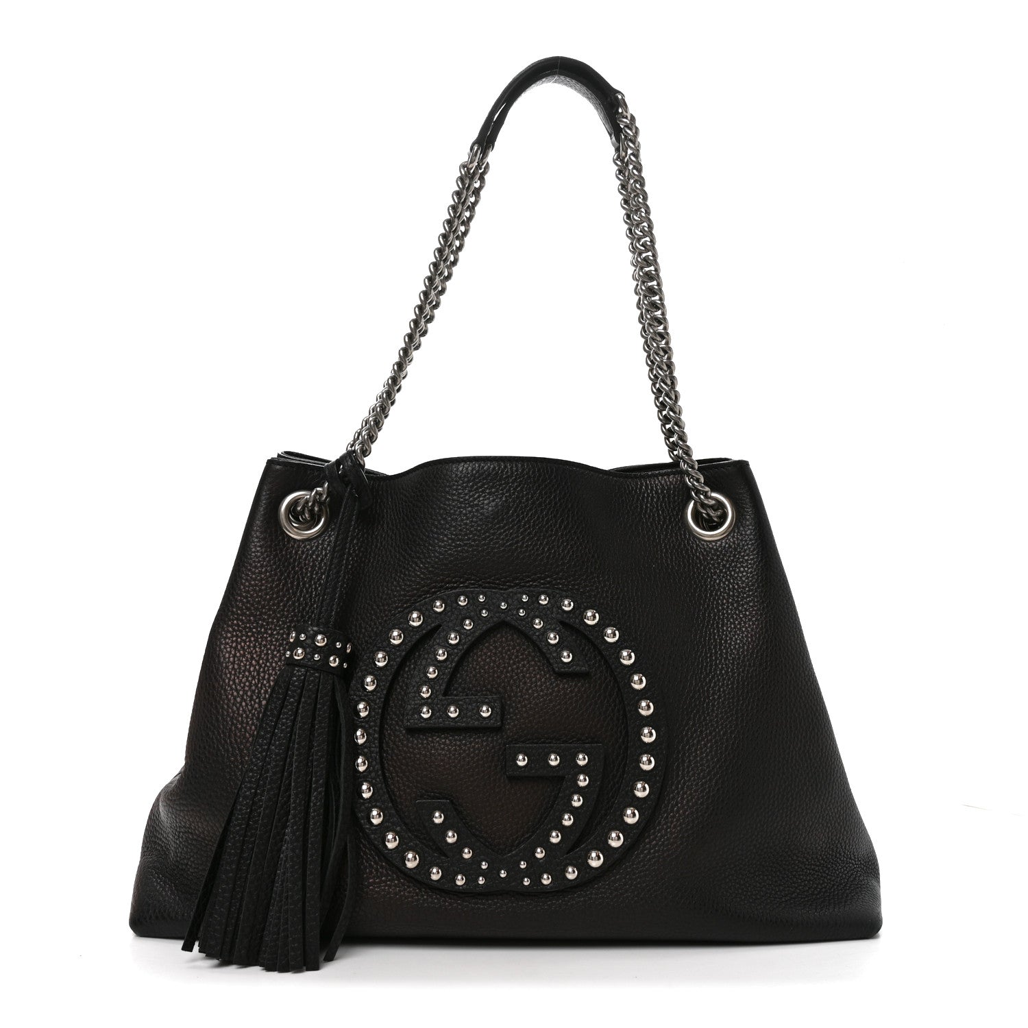 Gucci Pebbled Calfskin Studded Medium Soho Chain Shoulder Bag Black 1 of 10