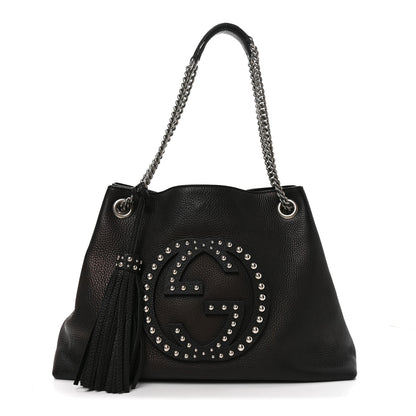 Gucci Pebbled Calfskin Studded Medium Soho Chain Shoulder Bag Black 1 of 10