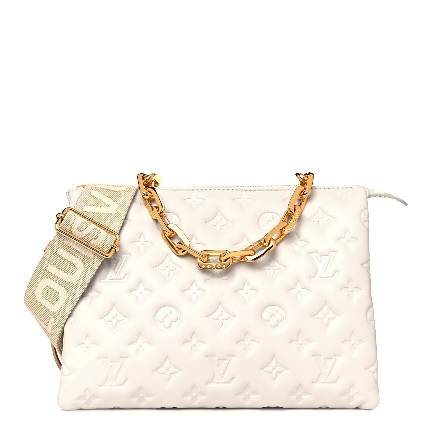 Louis Vuitton Lambskin Embossed Monogram Coussin PM Beige Cream 1 of 11