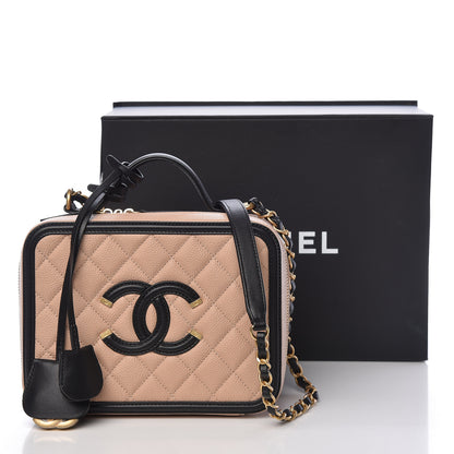Chanel Caviar Quilted Medium CC Filigree Vanity Case Beige Black 11 of 11
