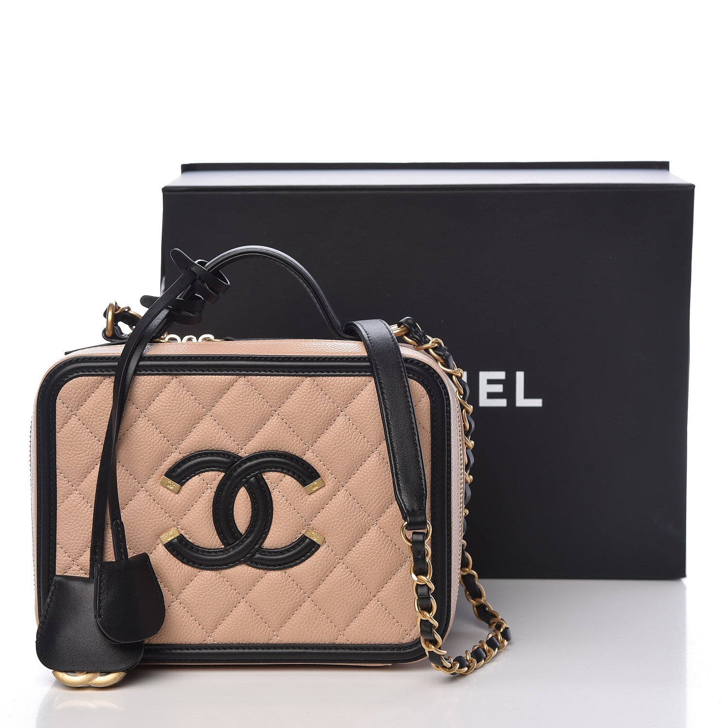 Chanel Caviar Quilted Medium CC Filigree Vanity Case Beige Black 11 of 11