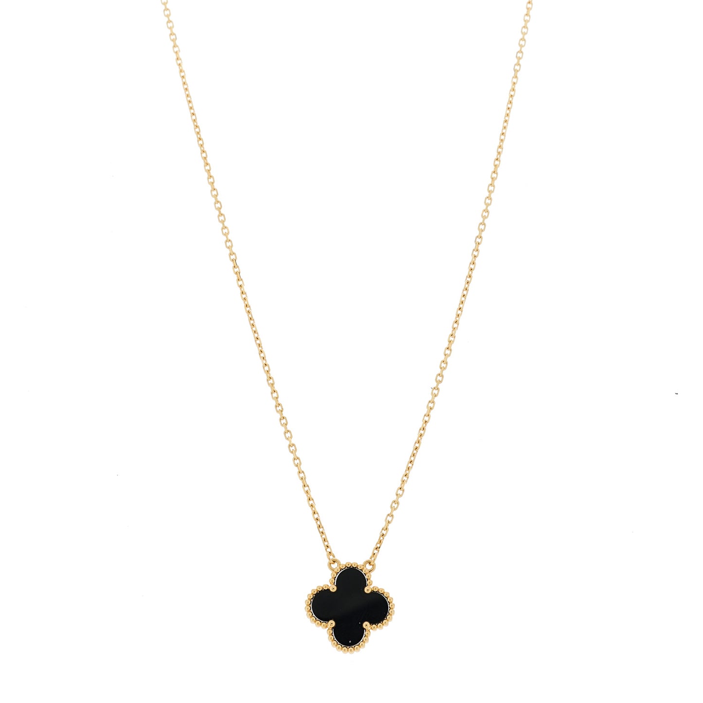 18K Yellow Gold Black Onyx Vintage Alhambra Pendant Necklace