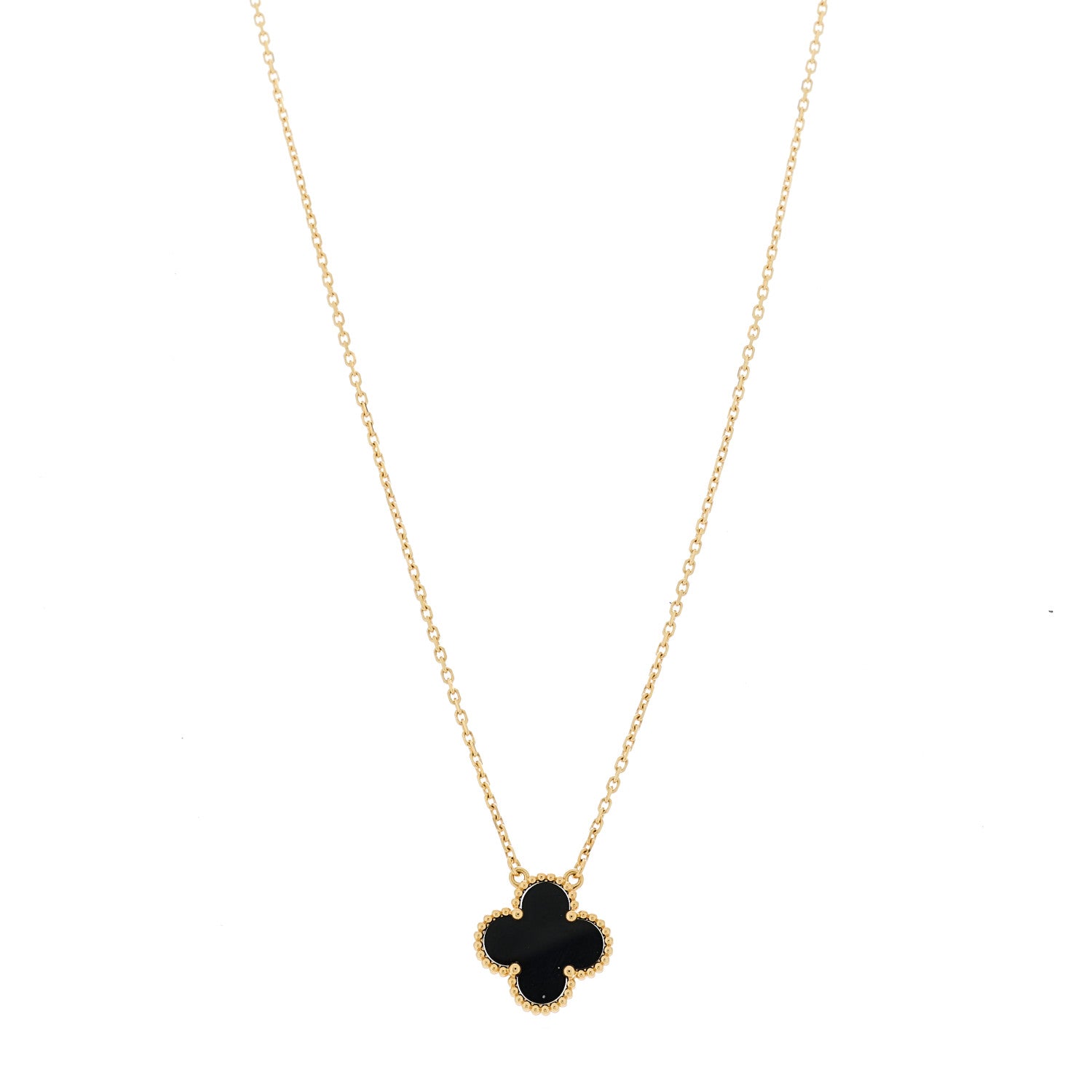 Van Cleef & Arpels 18K Yellow Gold Black Onyx Vintage Alhambra Pendant Necklace 1 of 6