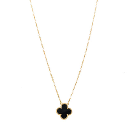 Van Cleef & Arpels 18K Yellow Gold Black Onyx Vintage Alhambra Pendant Necklace 1 of 6