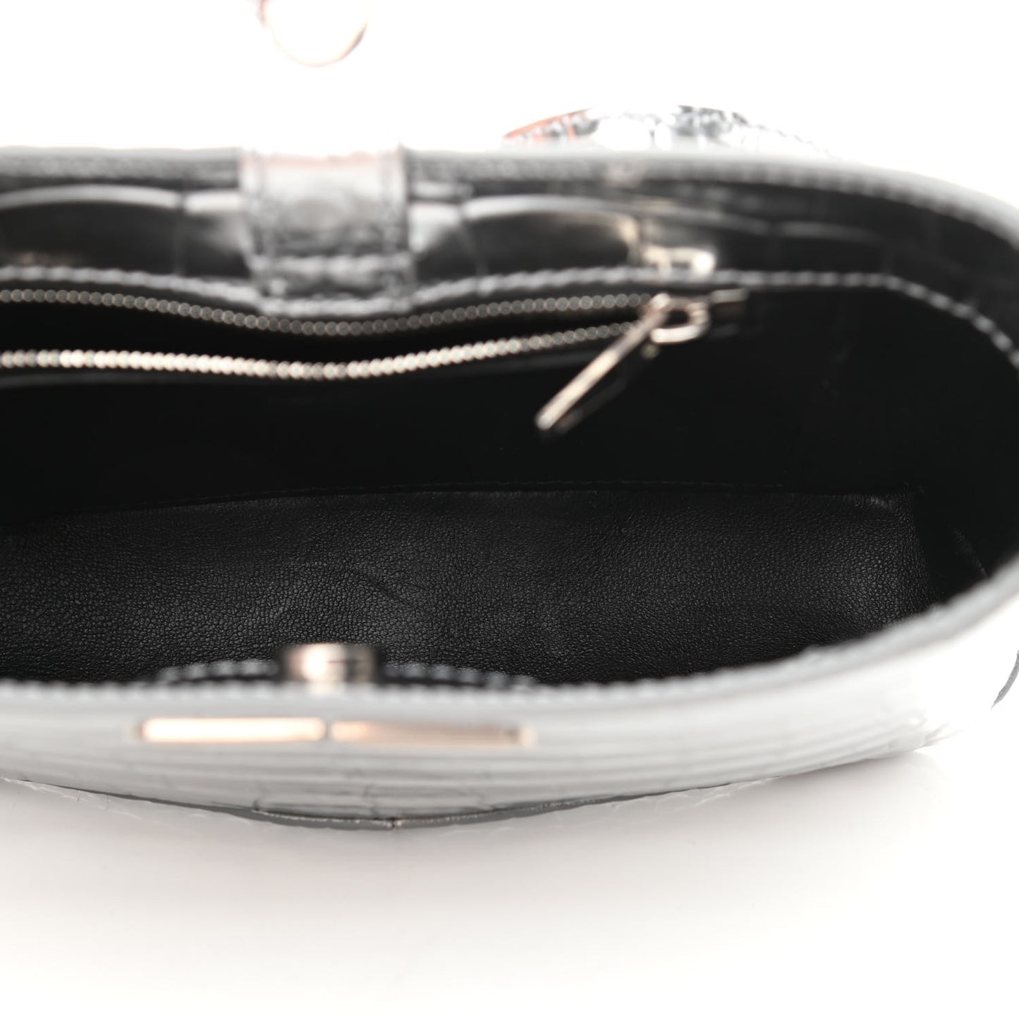 Metallic Super Supple Calfskin Crocodile Embossed Small XX Bag Silver