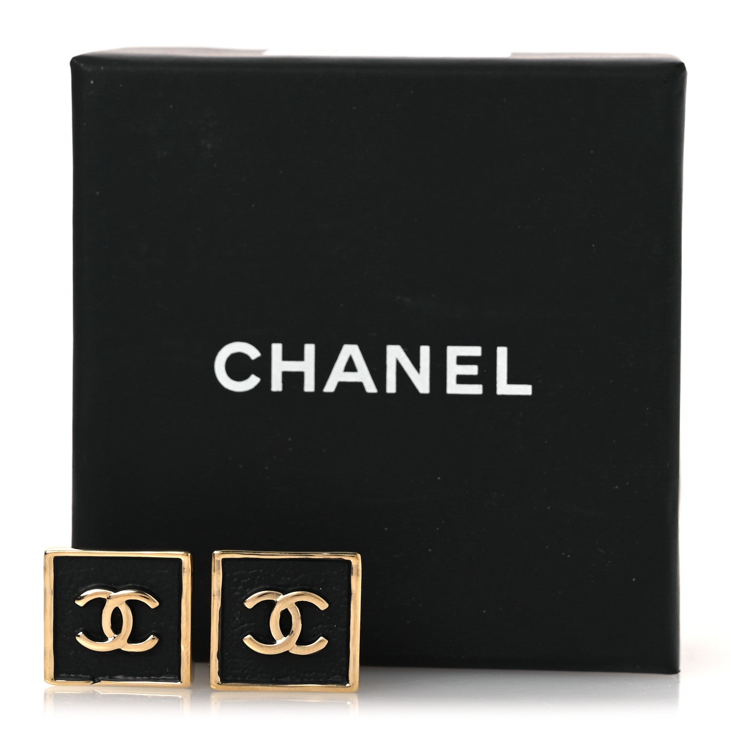 Chanel Metal Enamel CC Square Earrings Gold Black 5 of 5