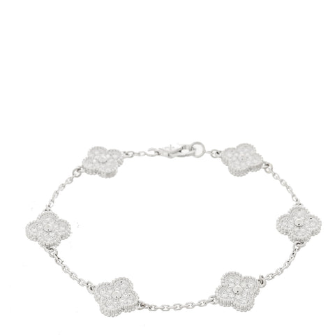 18K White Gold Diamond 6 Motifs Sweet Alhambra Bracelet