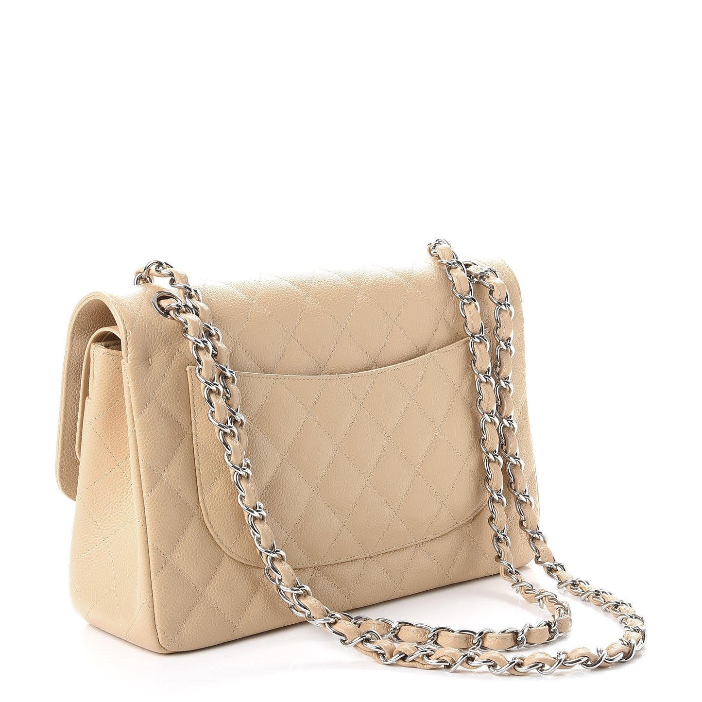 Caviar Quilted Jumbo Double Flap Beige Clair