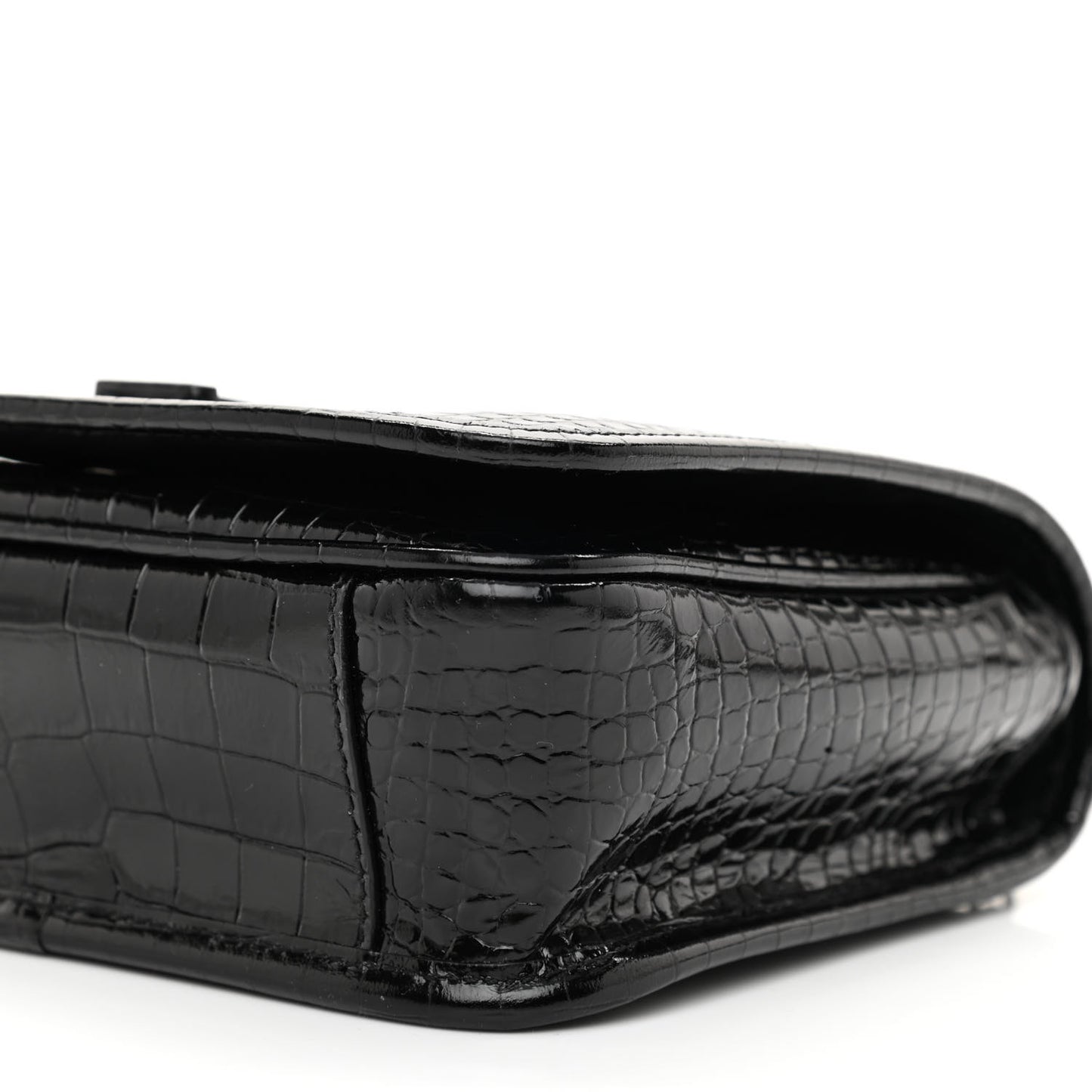 Crocodile Embossed Lambskin Matelasse Monogram Niki Chain Wallet Black