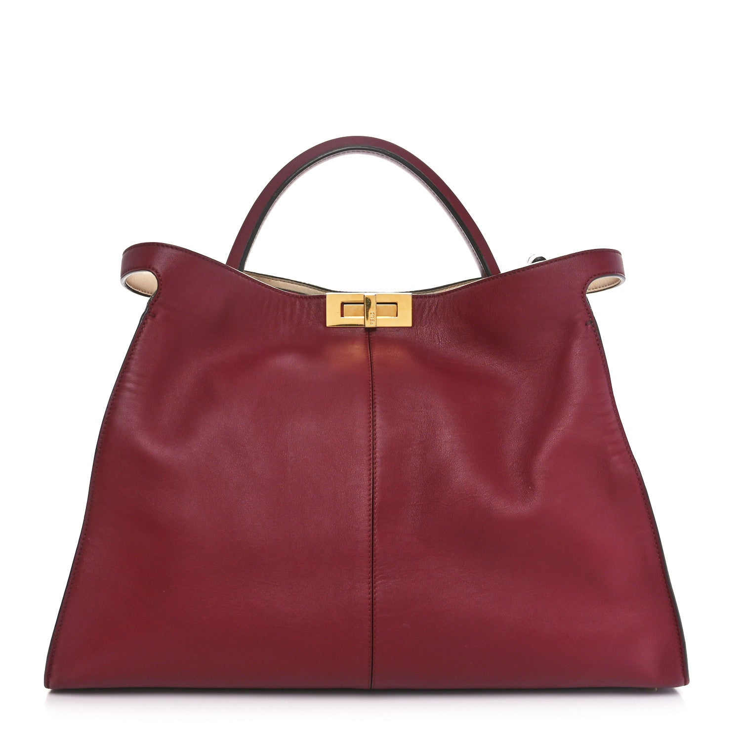 Fendi Vitello Seta Glazed Fabric FF 1974 Large Peekaboo X-Lite Barolo Mogano Panna 1 of 12