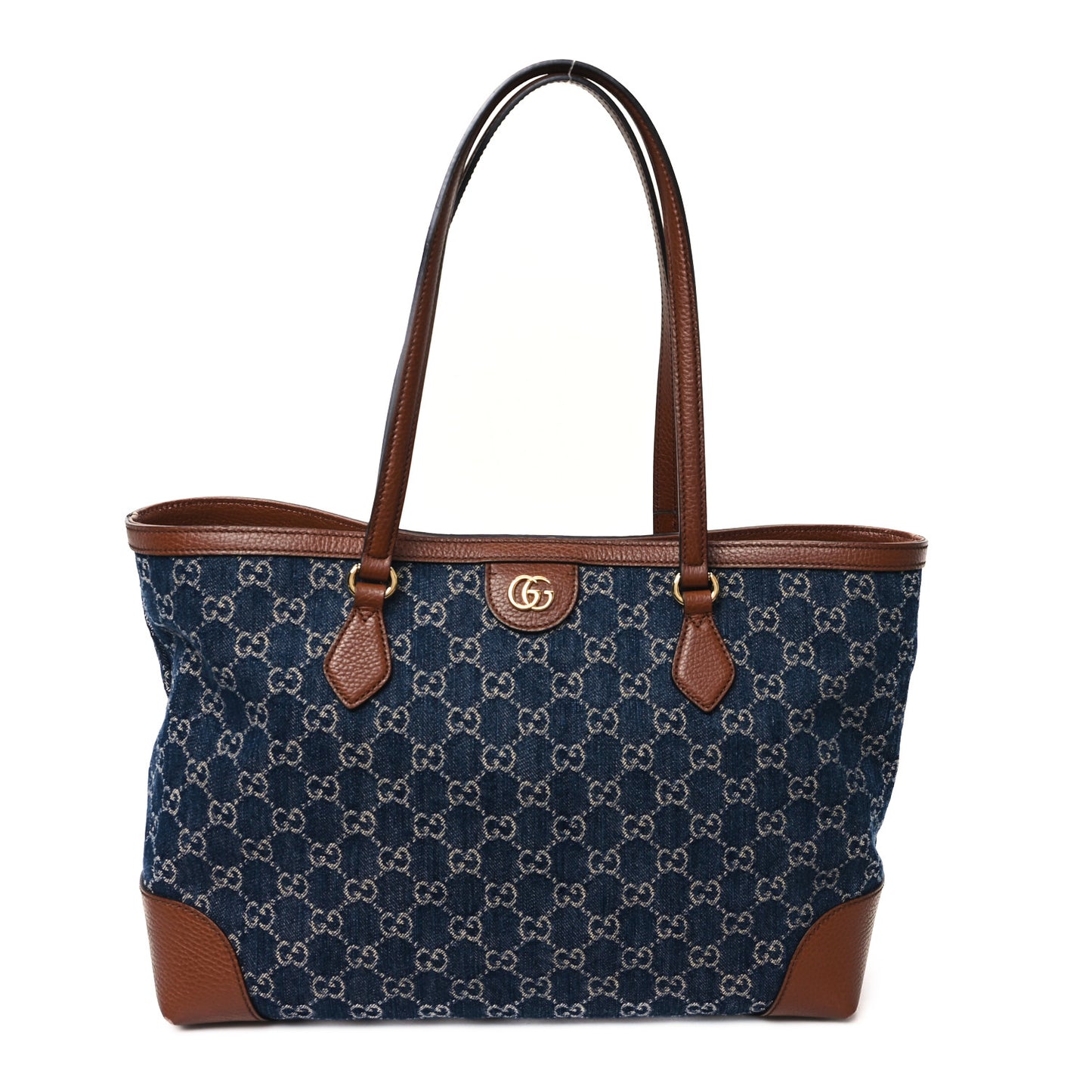 New Denim GG Monogram Medium Ophidia Shopping Tote Blue Tea Cuir