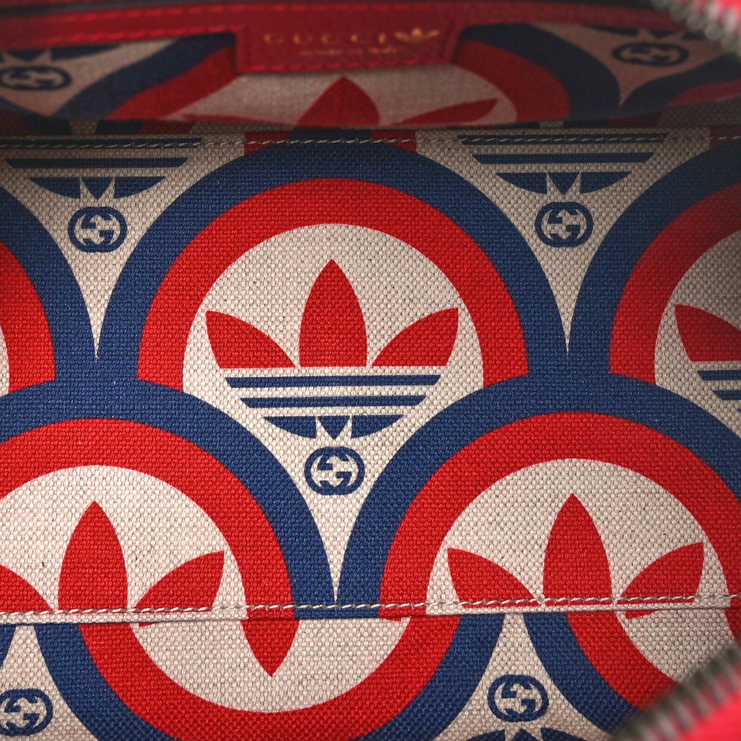 X ADIDAS Textured Dollar Calfskin Web Trefoil Logo Embossed Mini Bowling Bag Red Off White