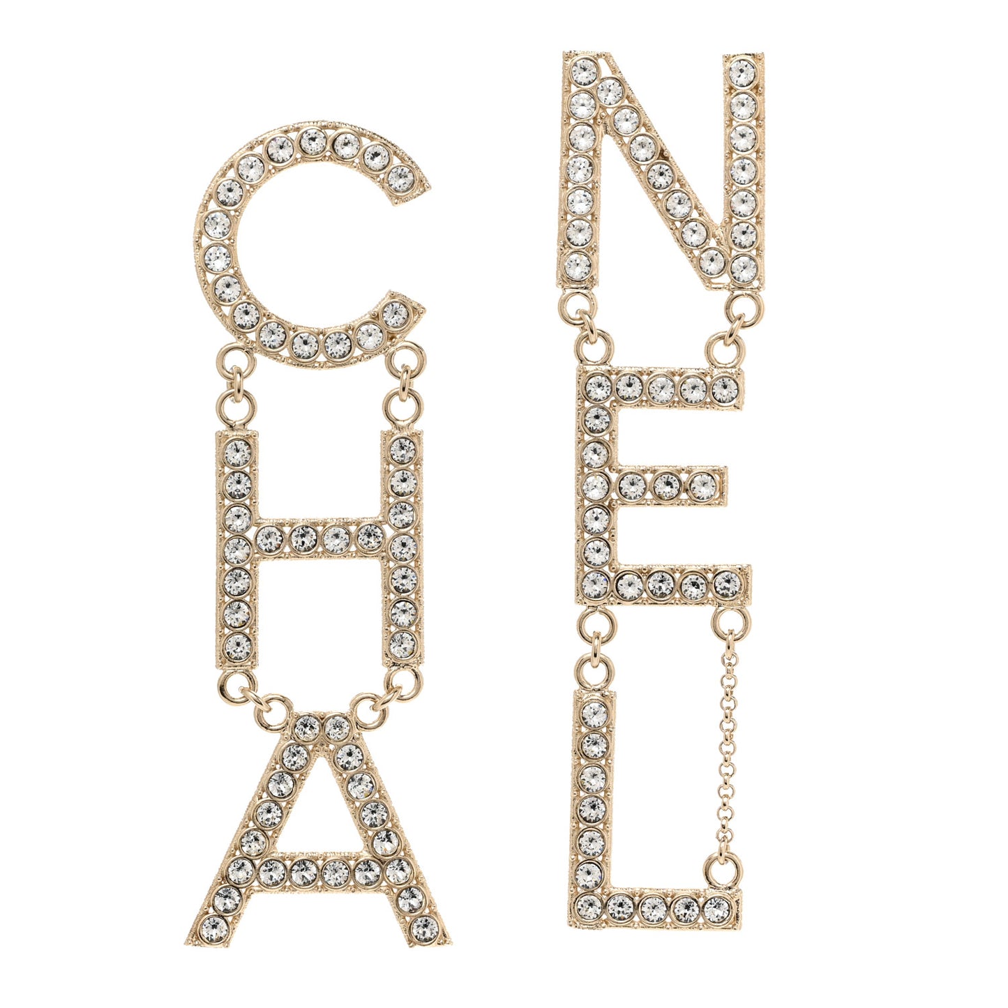 Crystal Cha-Nel Logo Drop Earrings Gold