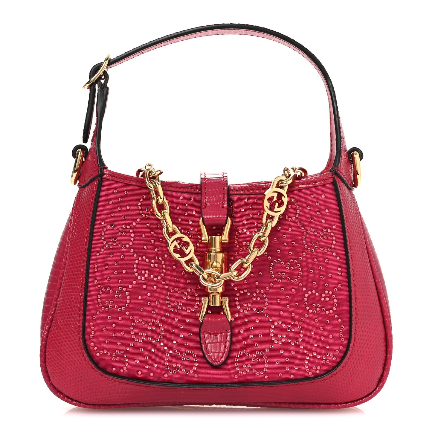 Canvas Lizard Crystal GG Monogram Mini Jackie 1961 Red