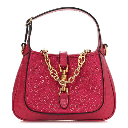 Gucci Canvas Lizard Crystal GG Monogram Mini Jackie 1961 Red 1 of 12