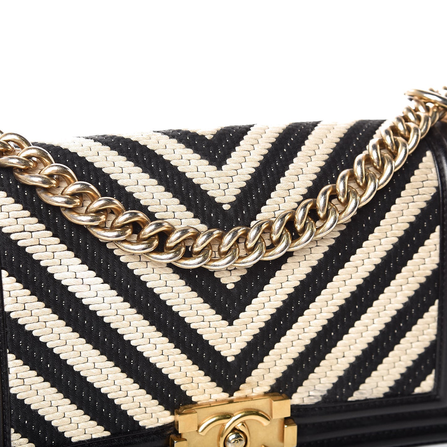 Fabric Chevron Braided Medium Boy Flap Black White