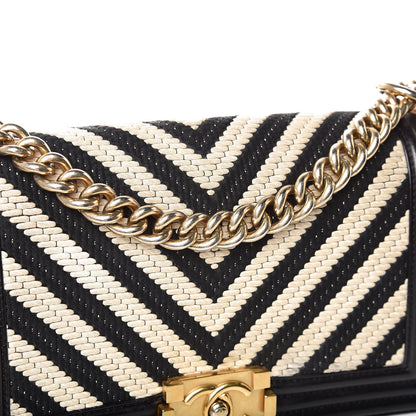 Chanel Fabric Chevron Braided Medium Boy Flap Black White 10 of 11