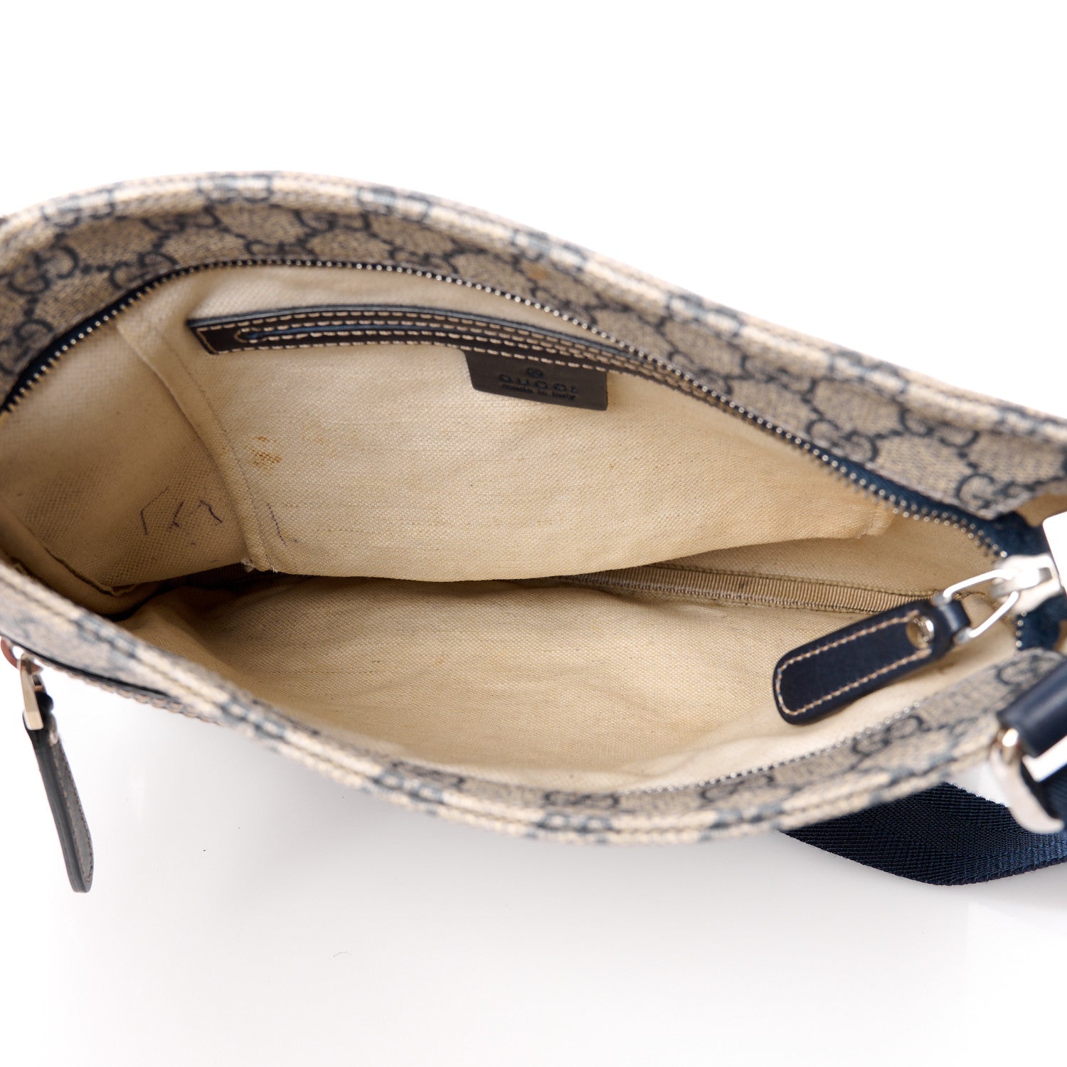 Gucci GG Supreme Monogram Small Flat Side Zip Messenger Bag Beige Blue 5 of 17