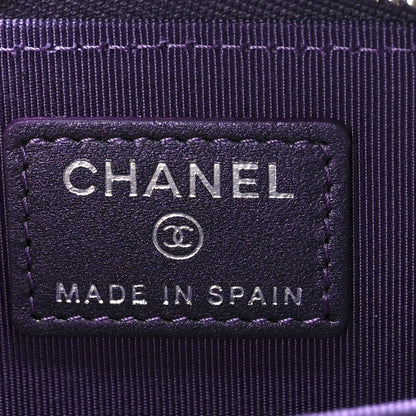 Chanel Metallic Lambskin Quilted Zip Around Coin Purse Wallet Dark Purple 5 of 12
