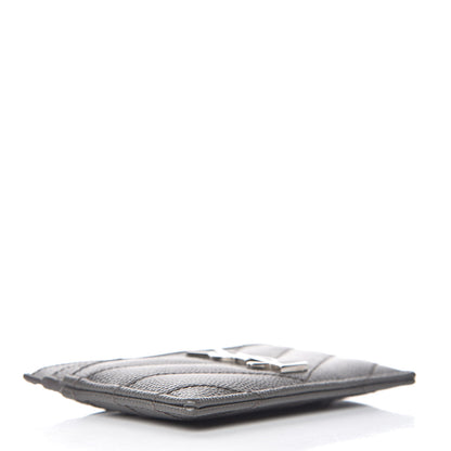 Saint Laurent Grain De Poudre Matelasse Chevron Monogram Credit Card Case Coal 4 of 8