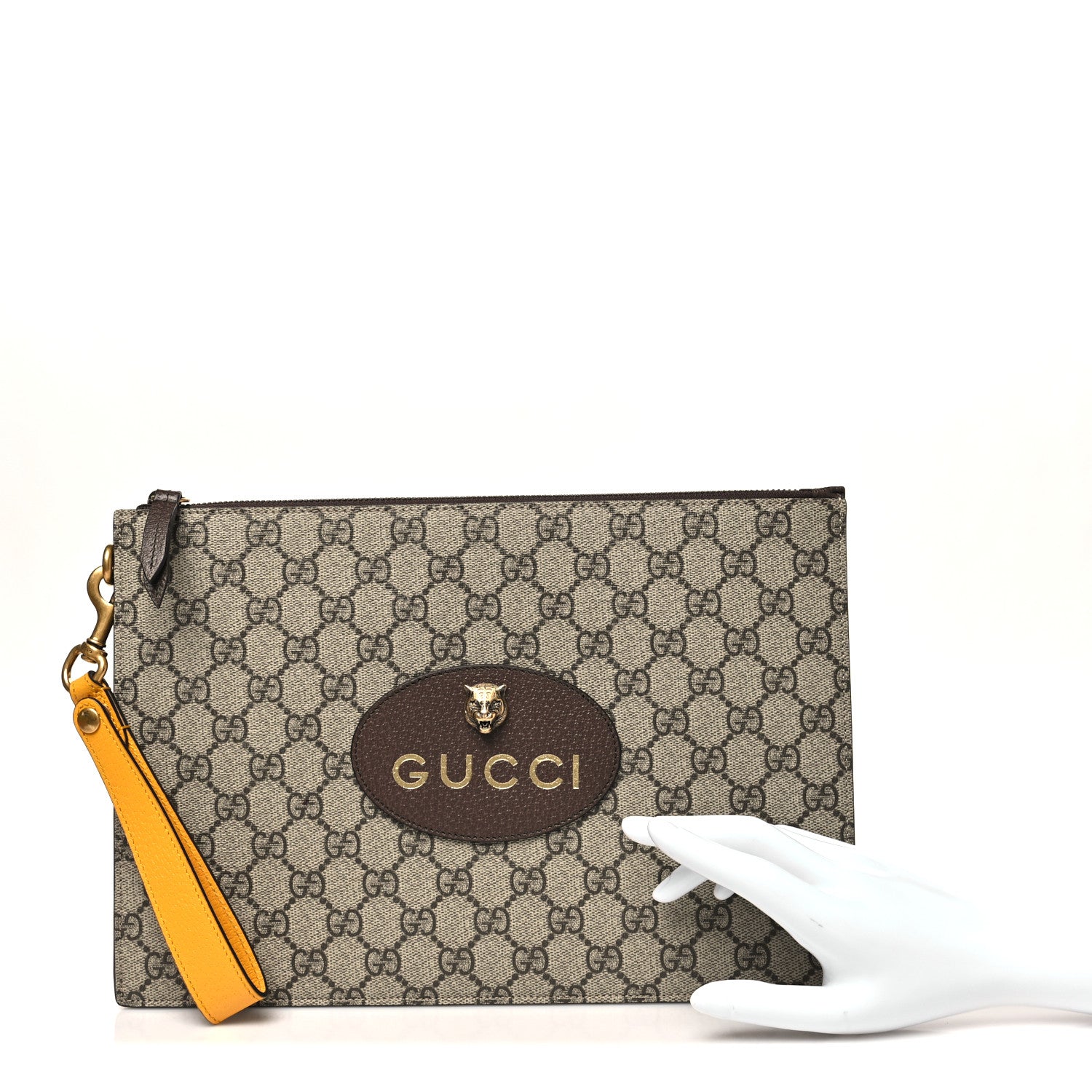 Gucci GG Supreme Monogram Neo Vintage Zip Wristlet Pouch Beige New Acero Crop 2 of 9
