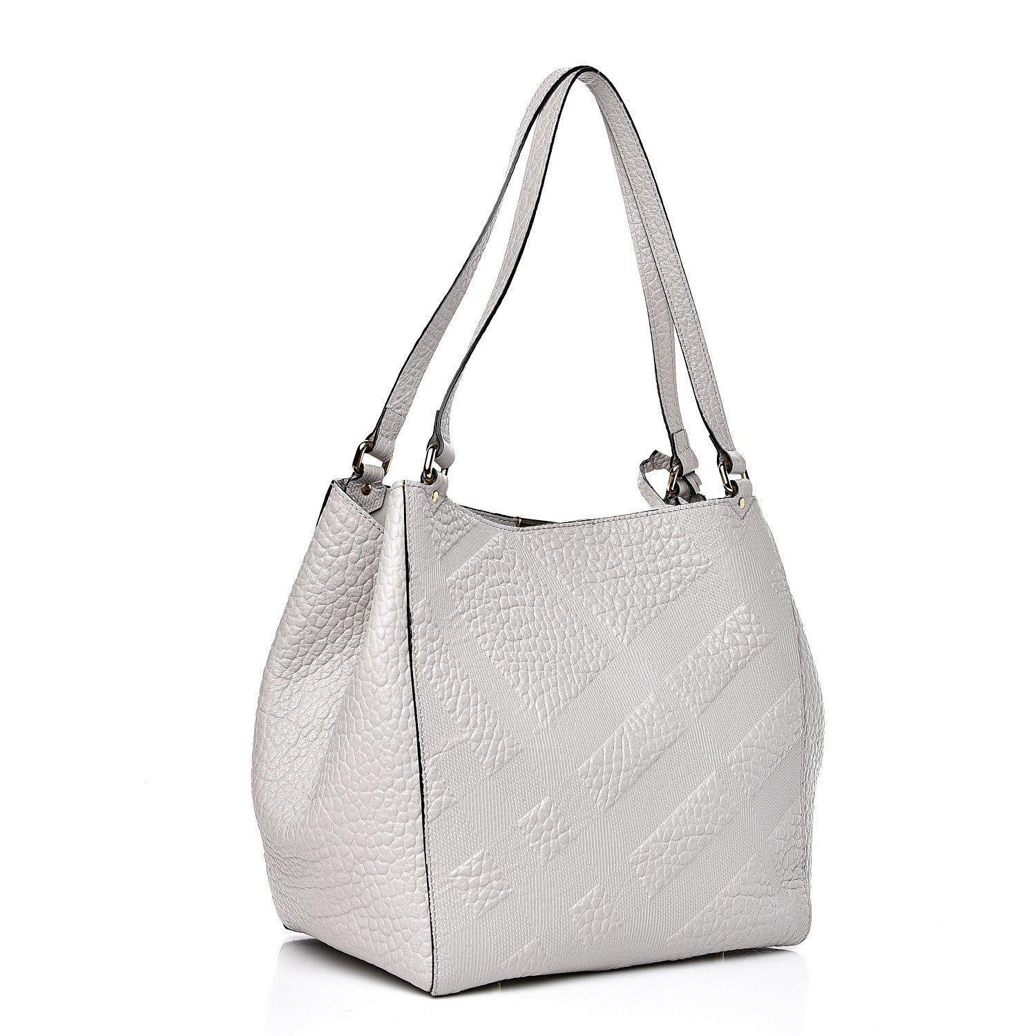 Burberry Signature Grain Calfskin Check Embossed Small Canterbury Tote Stone White 2 of 13