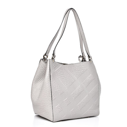 Burberry Signature Grain Calfskin Check Embossed Small Canterbury Tote Stone White 2 of 13