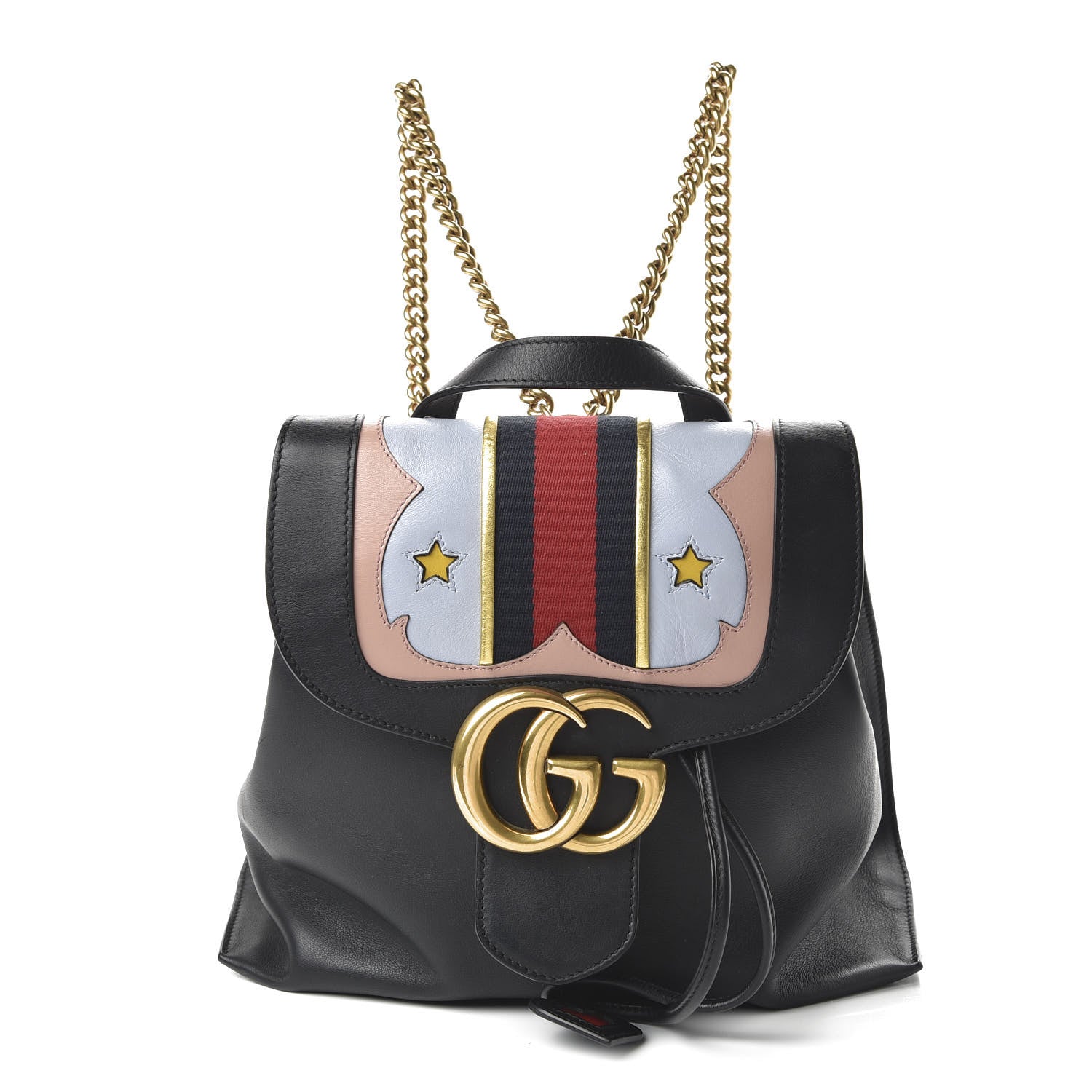 Gucci Calfskin Web GG Marmont Flap Chain Backpack Black 1 of 9