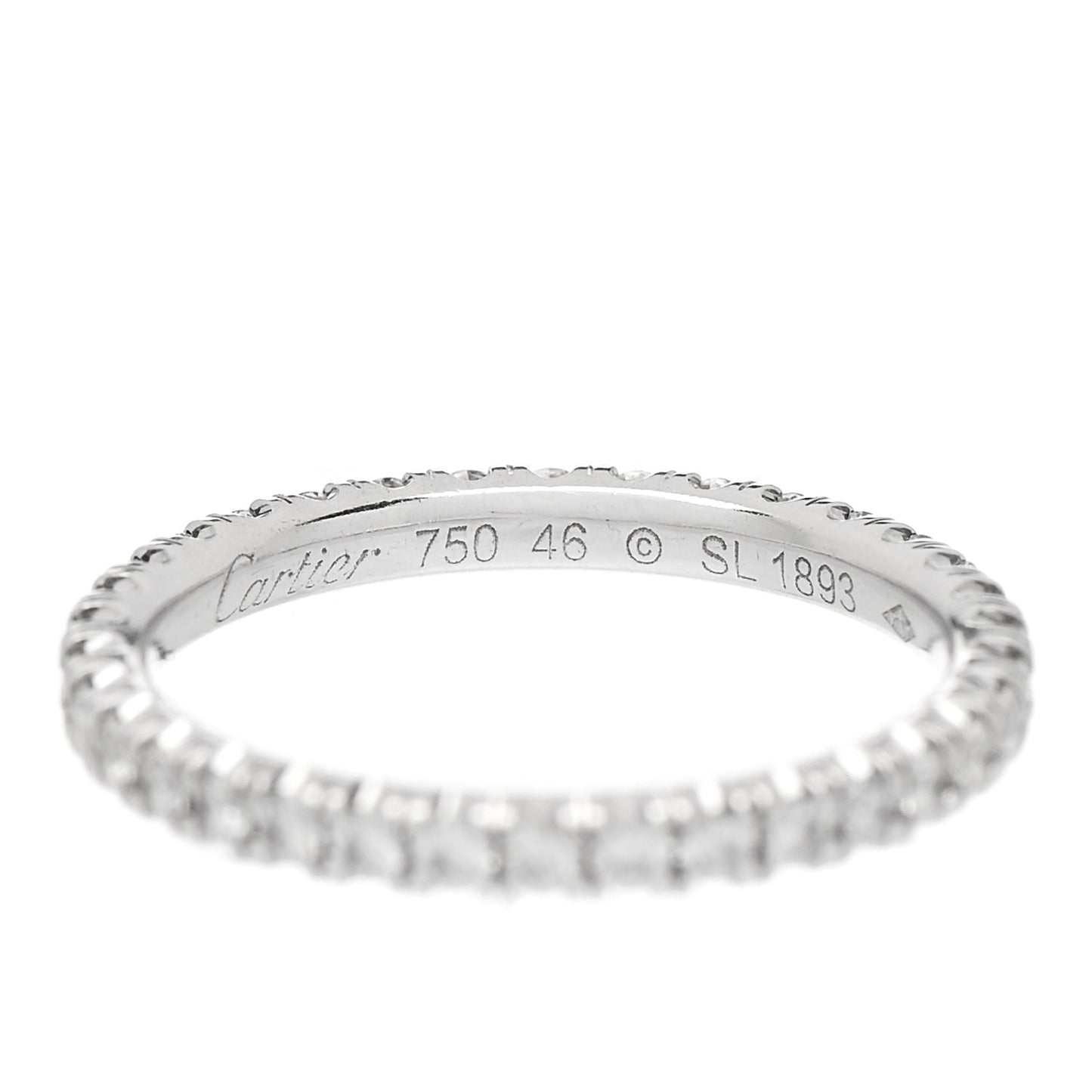 18K White Gold Diamond 2mm Etincelle de Cartier Wedding Band Ring 46 3.75