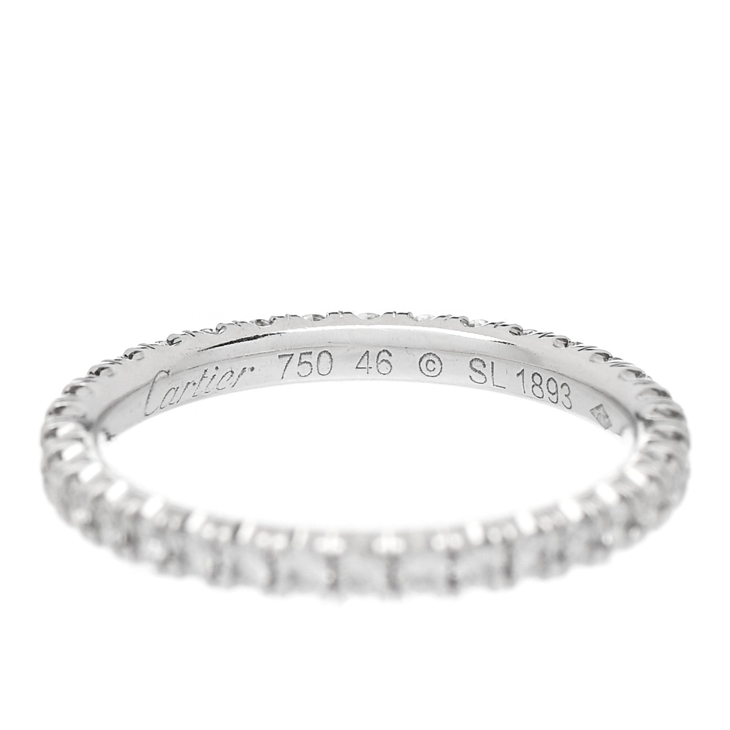 Cartier 18K White Gold Diamond 2mm Etincelle de Cartier Wedding Band Ring 46 3.75 4 of 5