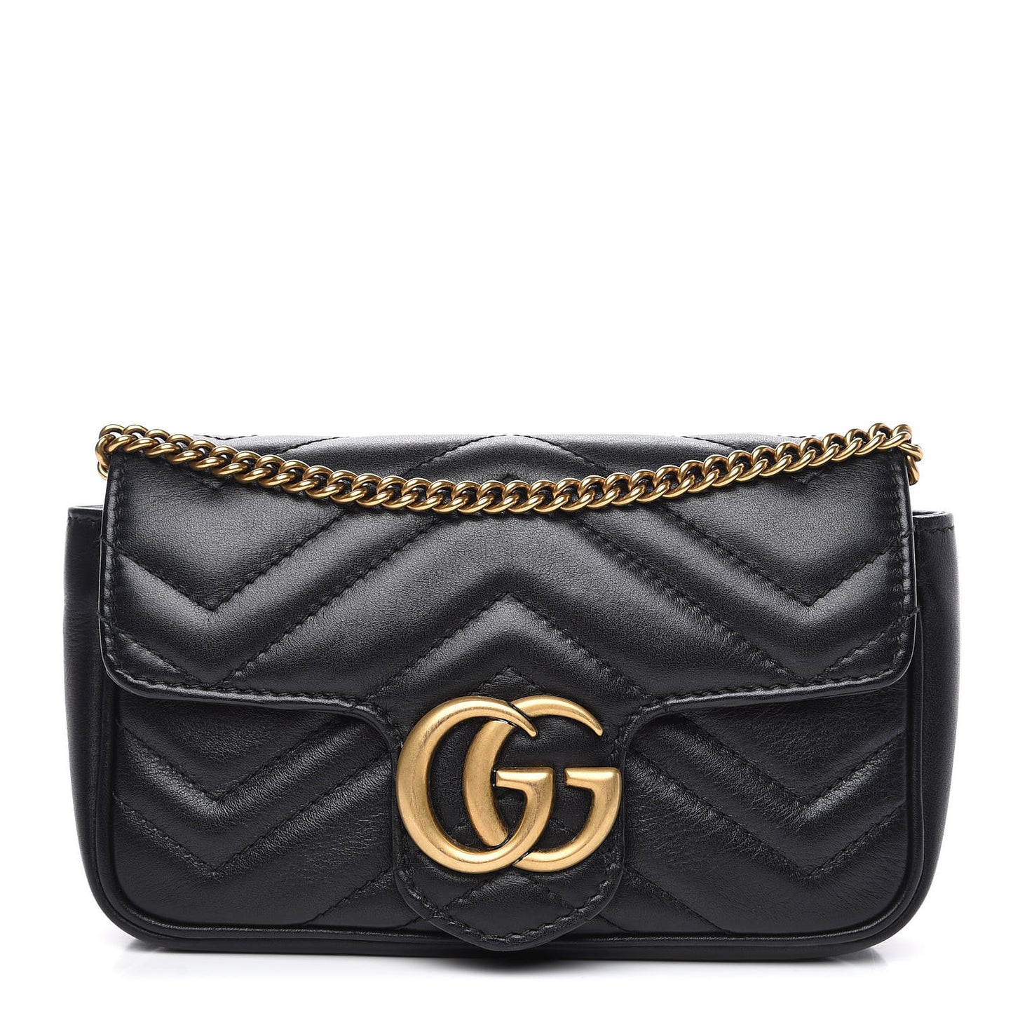 Calfskin Matelasse Super Mini GG Marmont Shoulder Bag Black